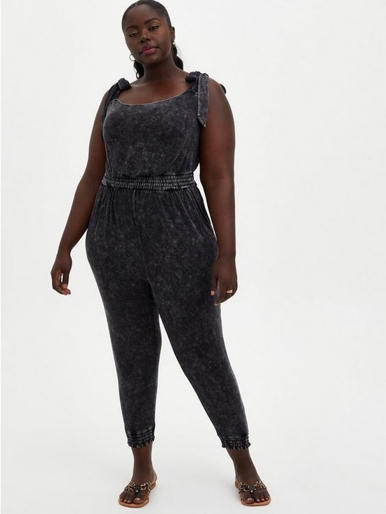 torrid Pants - Torrid Super Soft Mineral Wash Tie Shoulder Jumpsuit Black 5X Plus Size Jogger